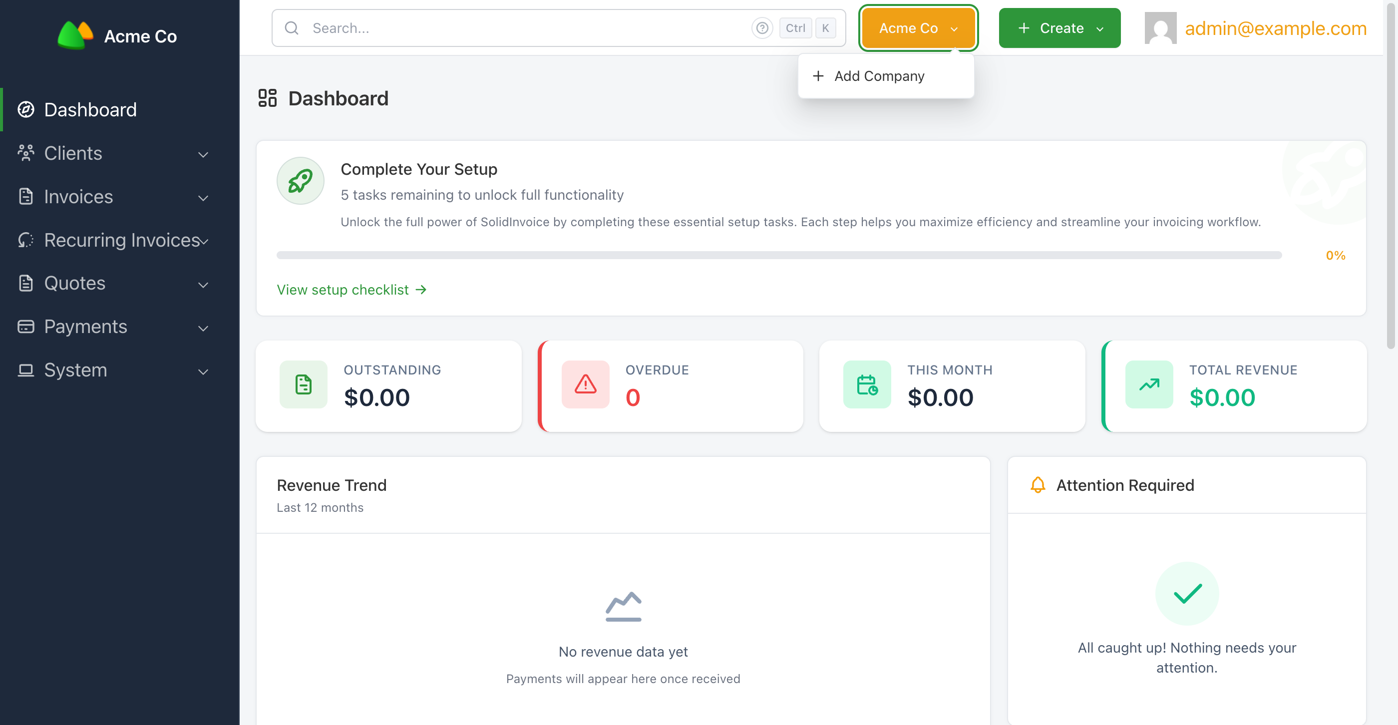 The company dropdown with the Add Company entry